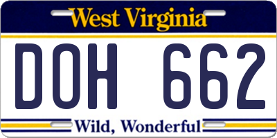 WV license plate DOH662