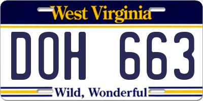 WV license plate DOH663