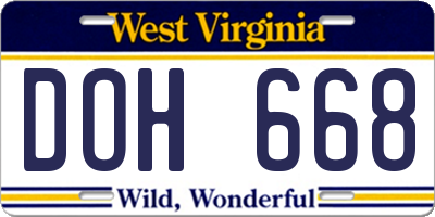 WV license plate DOH668