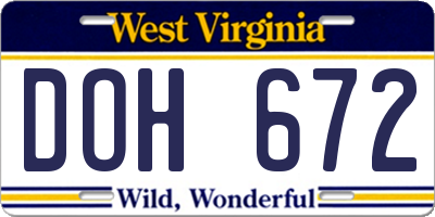 WV license plate DOH672