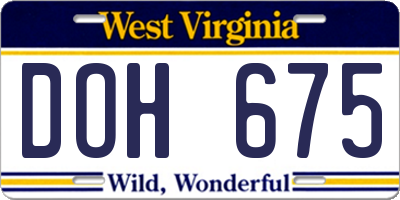 WV license plate DOH675