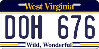 WV license plate DOH676