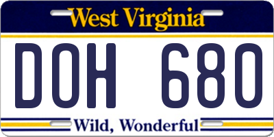 WV license plate DOH680