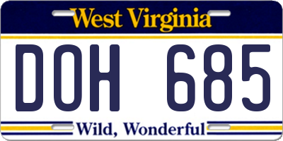 WV license plate DOH685