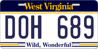 WV license plate DOH689