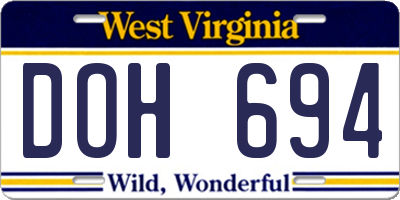 WV license plate DOH694