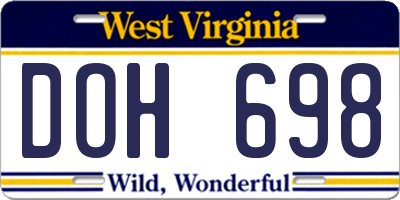 WV license plate DOH698