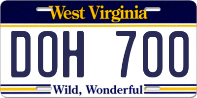 WV license plate DOH700