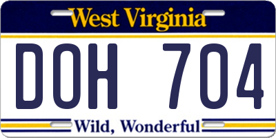 WV license plate DOH704