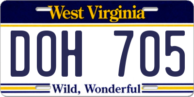 WV license plate DOH705