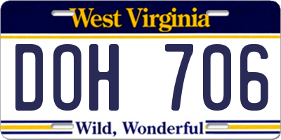 WV license plate DOH706