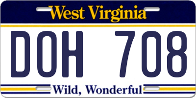 WV license plate DOH708