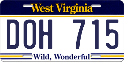 WV license plate DOH715