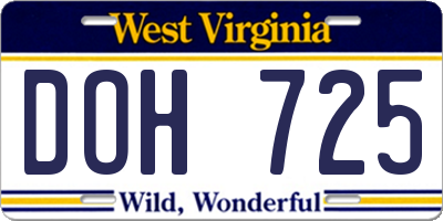 WV license plate DOH725