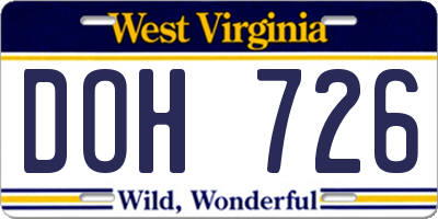 WV license plate DOH726