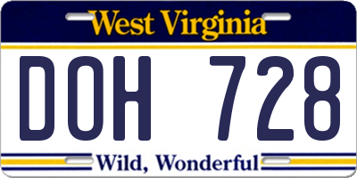 WV license plate DOH728