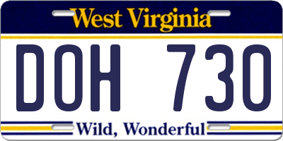 WV license plate DOH730