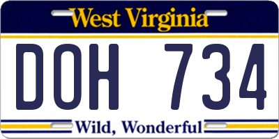 WV license plate DOH734