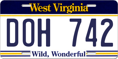 WV license plate DOH742