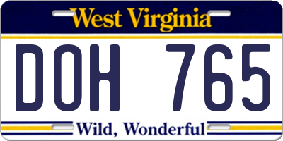 WV license plate DOH765