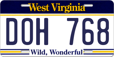 WV license plate DOH768