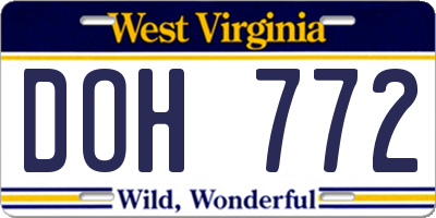 WV license plate DOH772