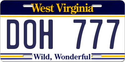 WV license plate DOH777