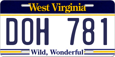 WV license plate DOH781