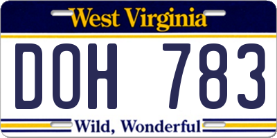 WV license plate DOH783
