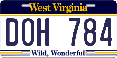 WV license plate DOH784