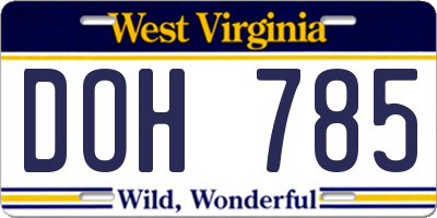 WV license plate DOH785