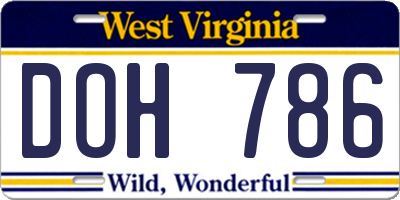 WV license plate DOH786
