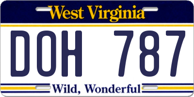 WV license plate DOH787