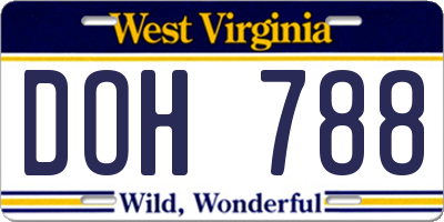 WV license plate DOH788