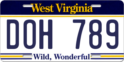 WV license plate DOH789