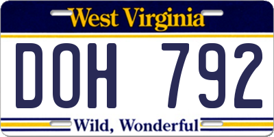 WV license plate DOH792