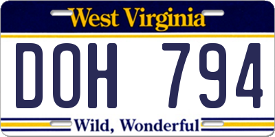 WV license plate DOH794