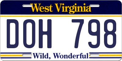 WV license plate DOH798