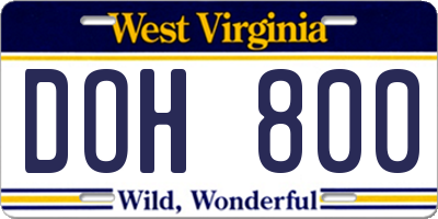 WV license plate DOH800