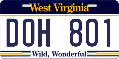 WV license plate DOH801