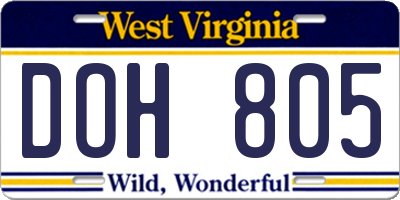 WV license plate DOH805