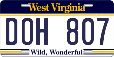 WV license plate DOH807