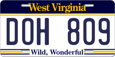 WV license plate DOH809