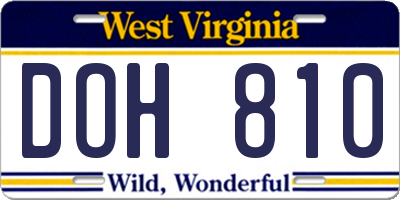 WV license plate DOH810