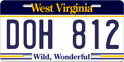 WV license plate DOH812