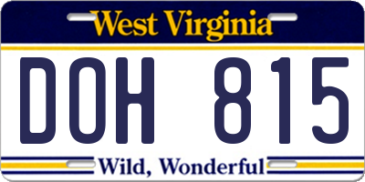 WV license plate DOH815