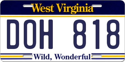 WV license plate DOH818