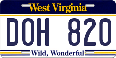 WV license plate DOH820