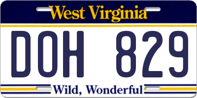 WV license plate DOH829