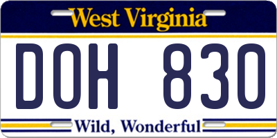 WV license plate DOH830